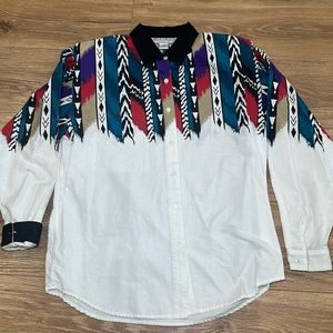 Vintage 90s Adobe Rose Western Aztec Flip Cuff Button Down Shirt‎ Womens Medium
